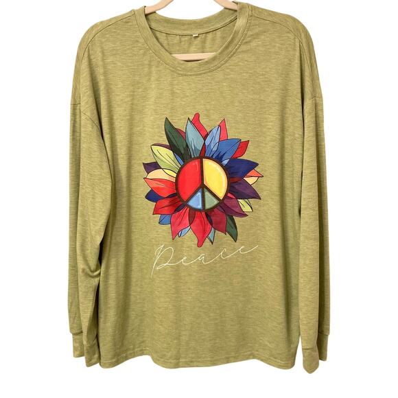 Sunflower Rainbow Peace Green Long-Sleeve T-Shirt Size XL EUC - Picture 1 of 10